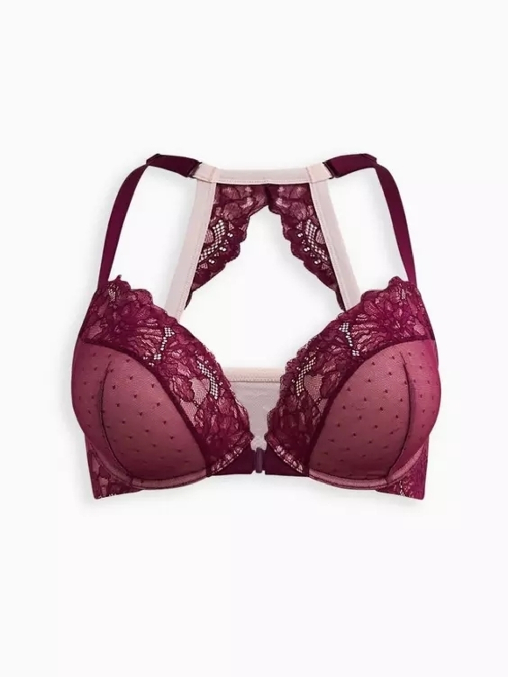 Torrid 46D XO Plunge Push-Up Bra Burgundy NWOT